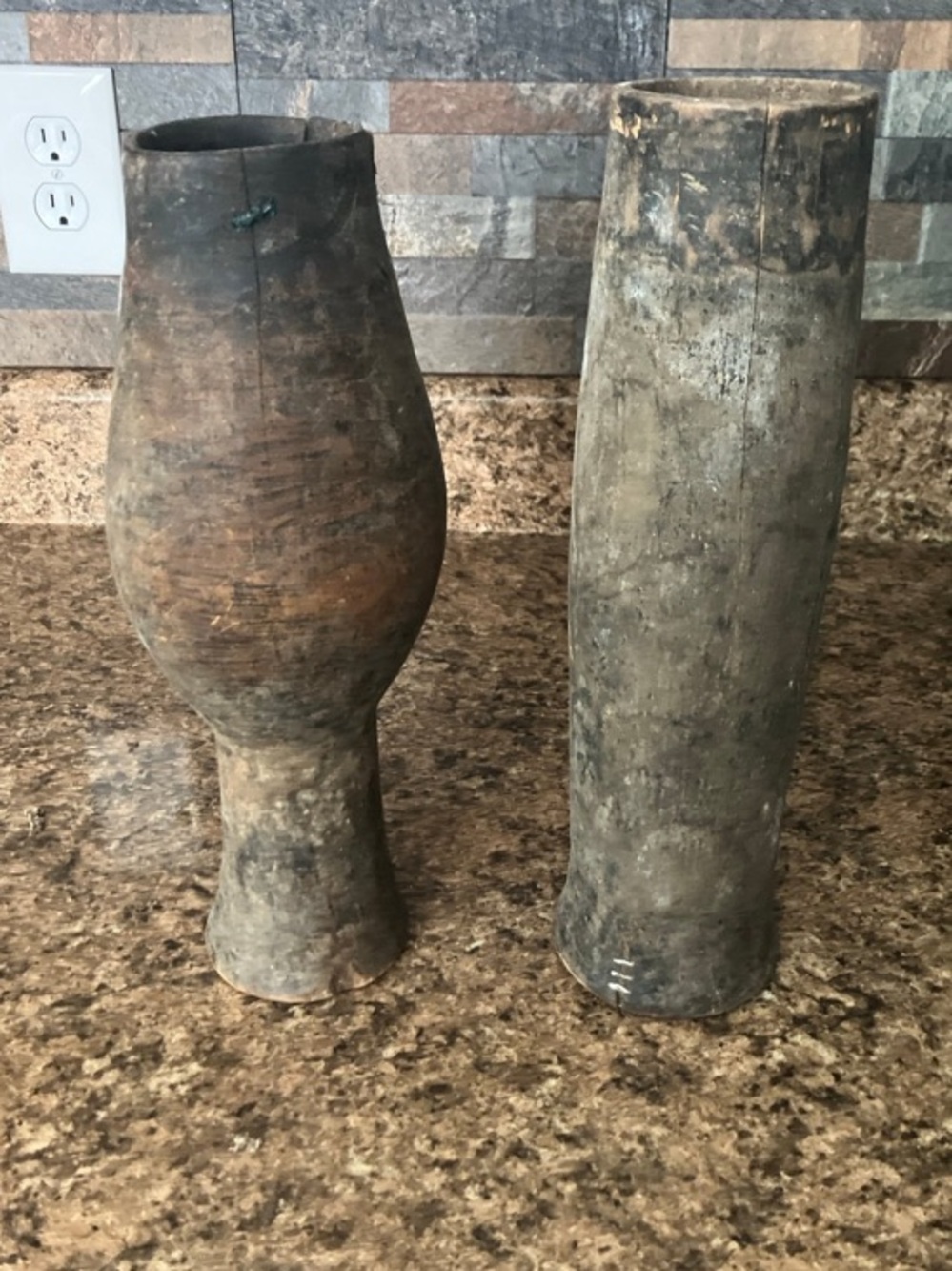 Set of Two Antique African Wooden Milk Containers